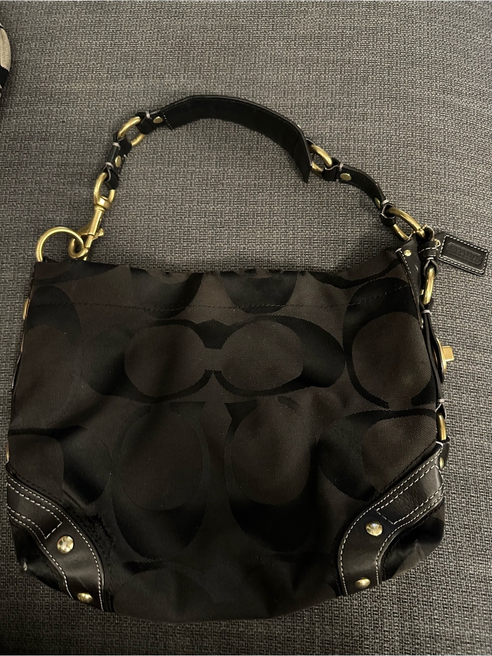 Coach Black Signature Canvas Shoulder Bag with Gold Hardware